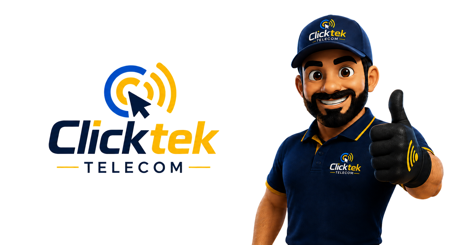 Logo ClickTek Telecom e mascote oficial